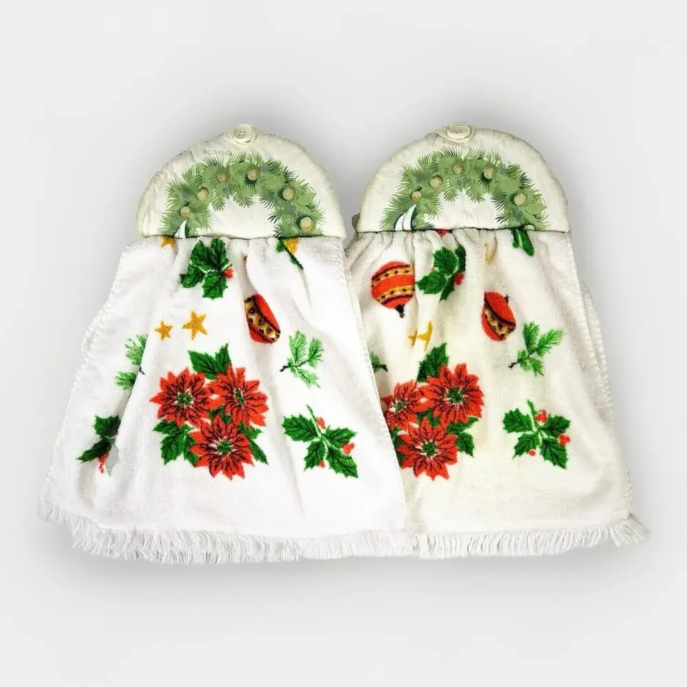 Vtg Handmade Christmas Santa Holiday Kitchen Hanging Towels Button Hotpad Tops